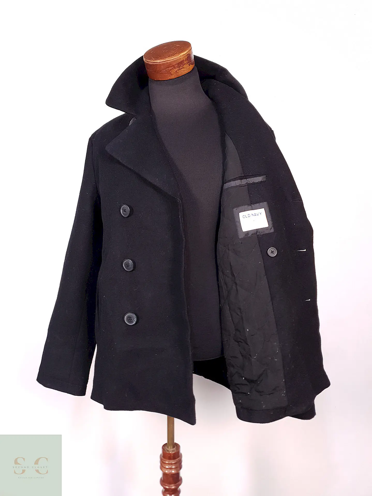 Abrigo Marinero Old Navy Negro Mezcla Lana Talla M 8