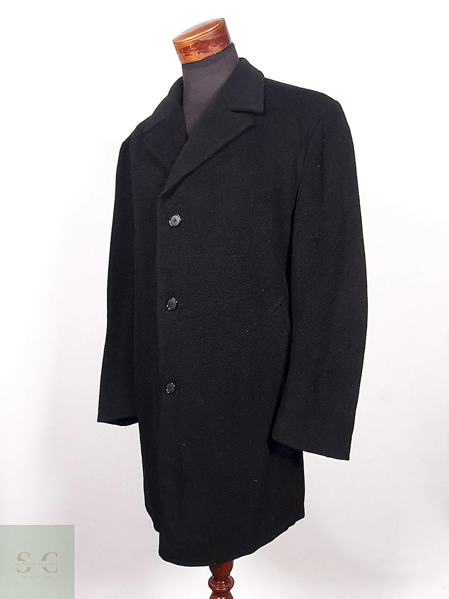 Abrigo Ralph Lauren Negro Lana Cashmere Talla XL 7