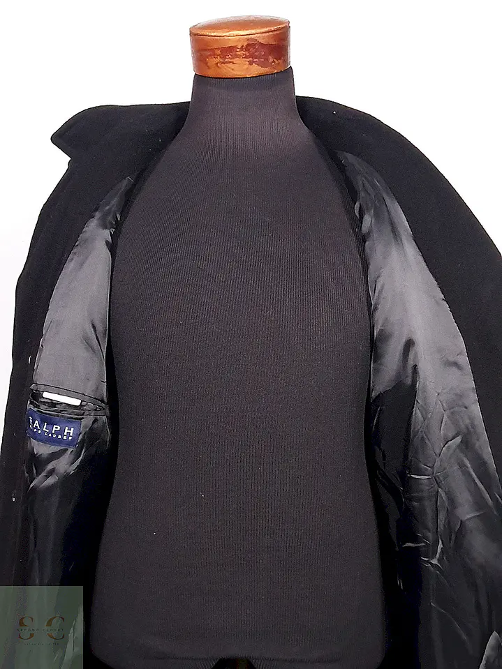 Abrigo Ralph Lauren Negro Lana Cashmere Talla XL 11