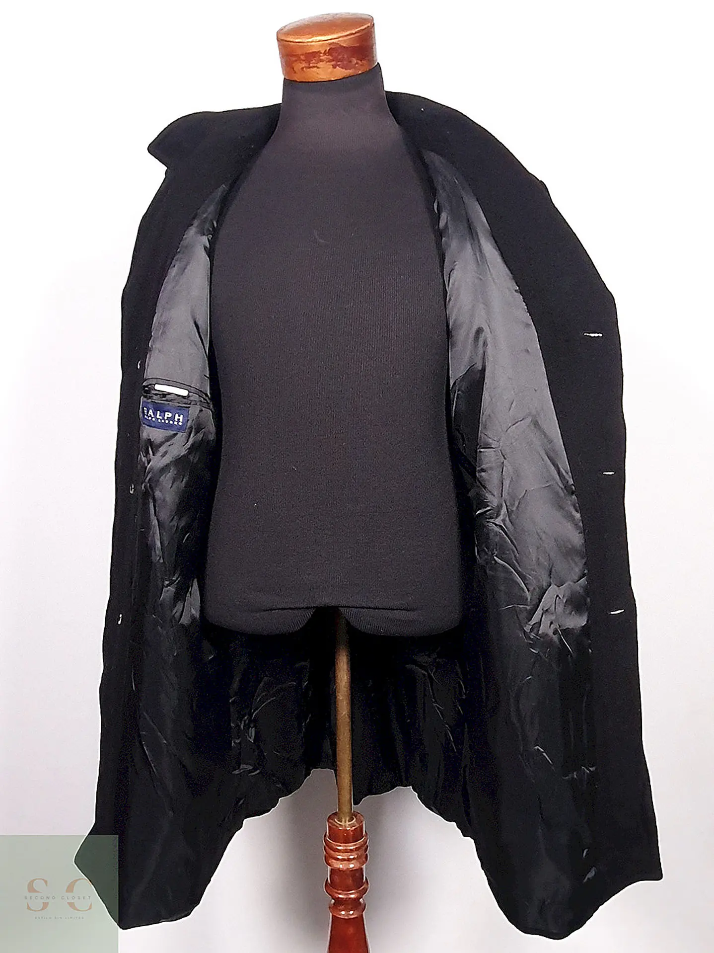 Abrigo Ralph Lauren Negro Lana Cashmere Talla XL 12