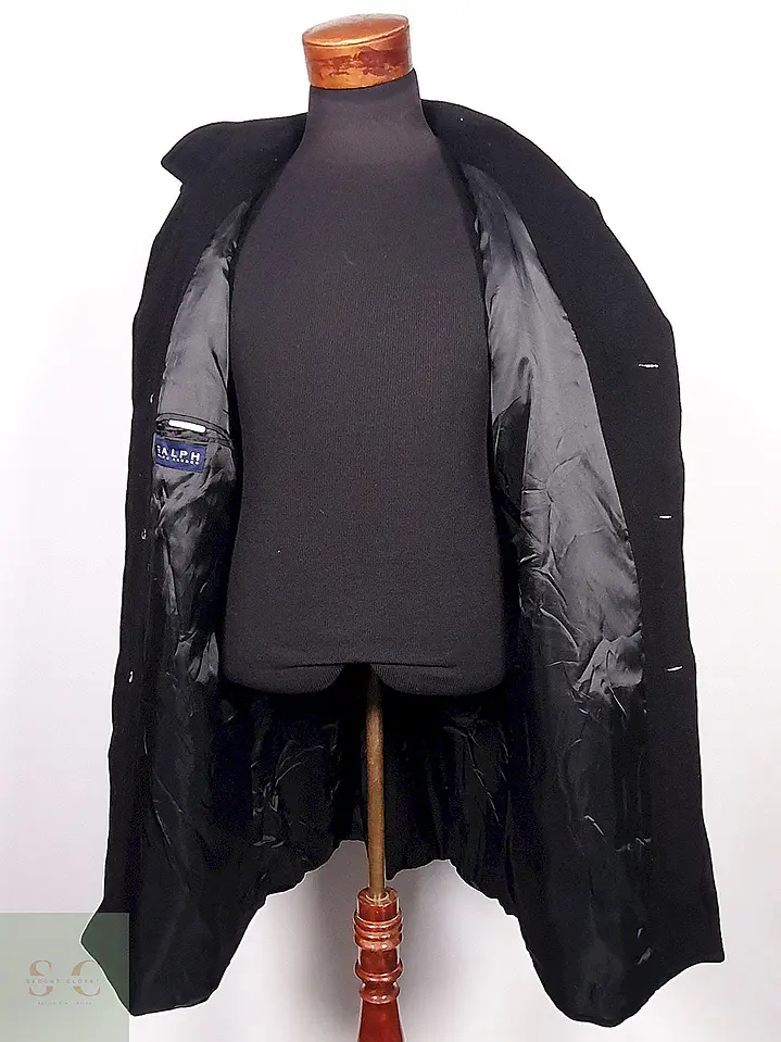 Abrigo Ralph Lauren Negro Lana Cashmere Talla XL 12