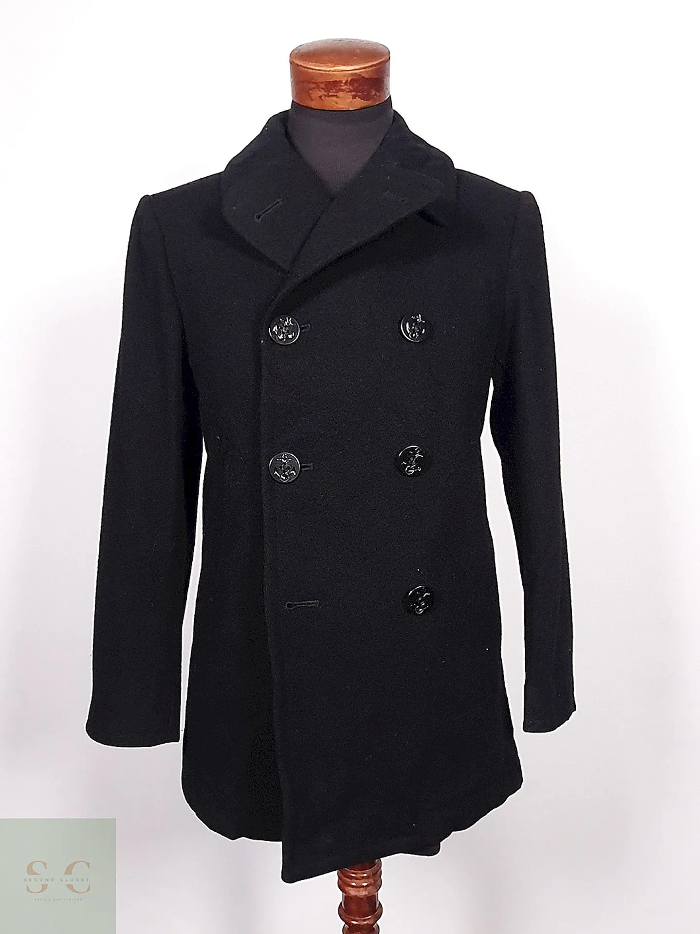 Abrigo Marinero Cavalier Clothes Negro 100% Lana Talla M 2