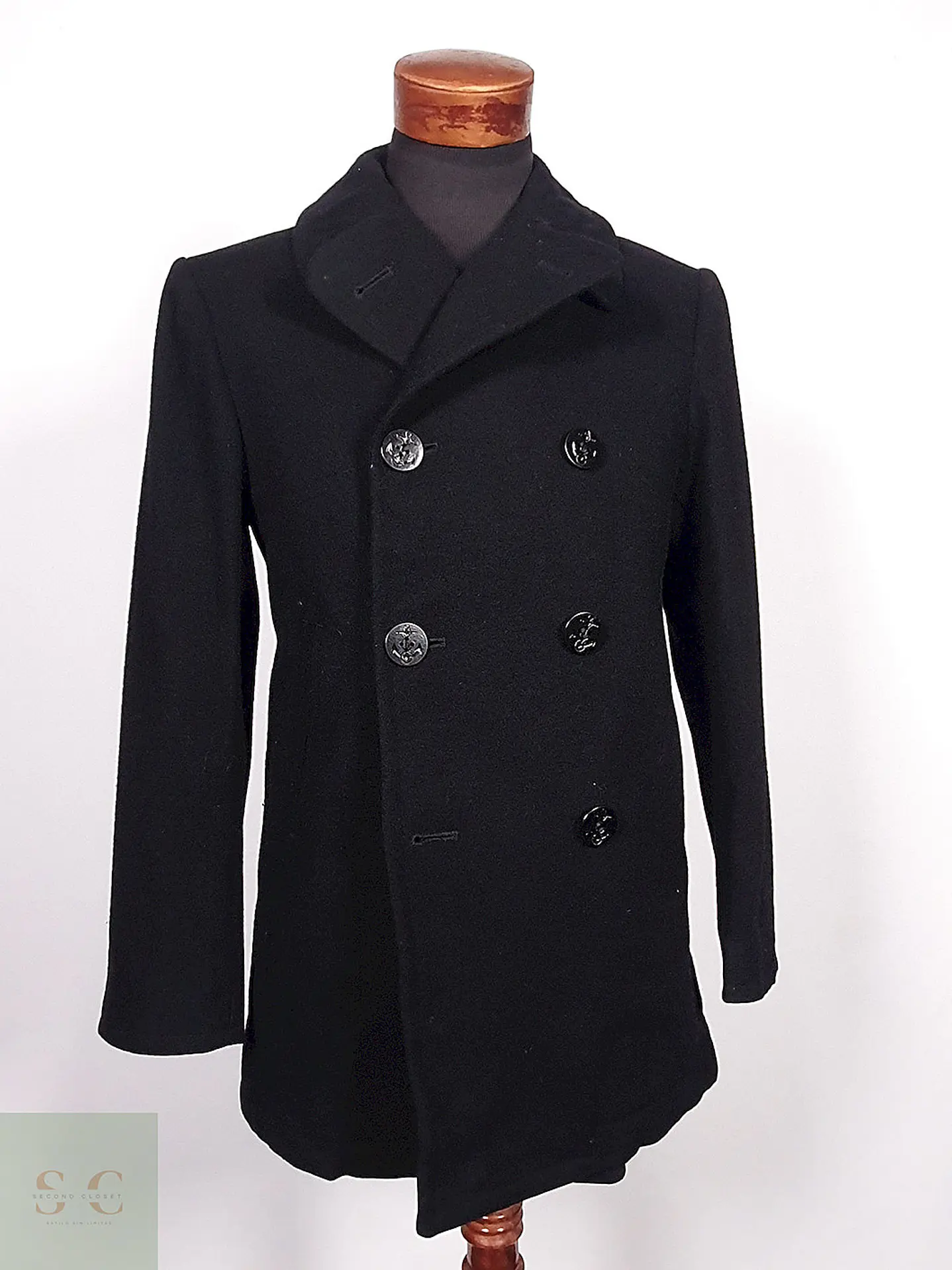 Abrigo Marinero Cavalier Clothes Negro 100% Lana Talla M 3