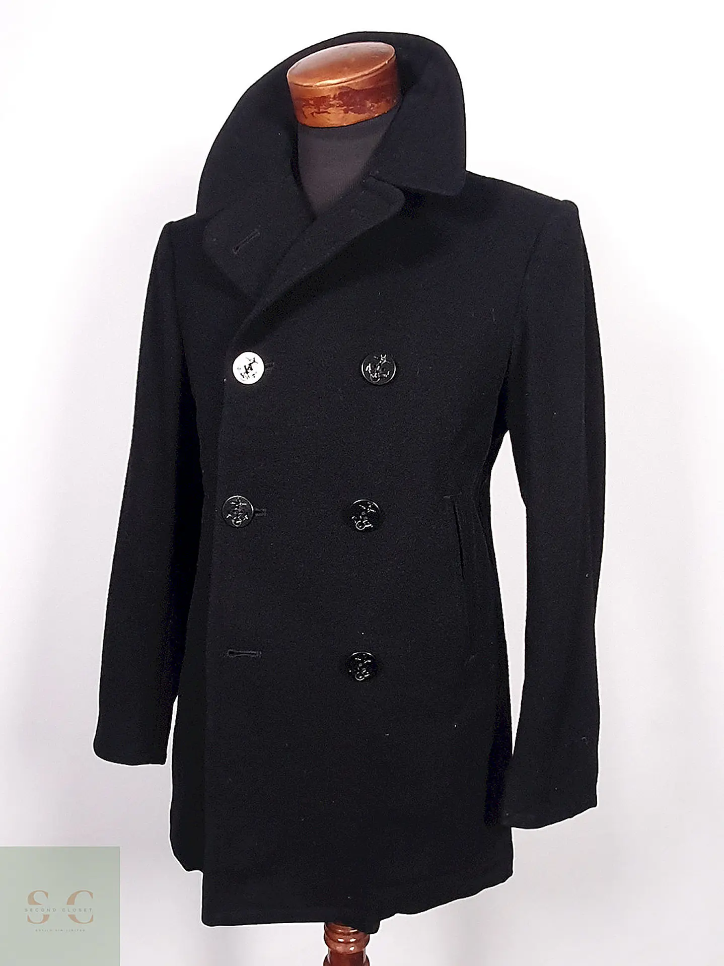 Abrigo Marinero Cavalier Clothes Negro 100% Lana Talla M 8