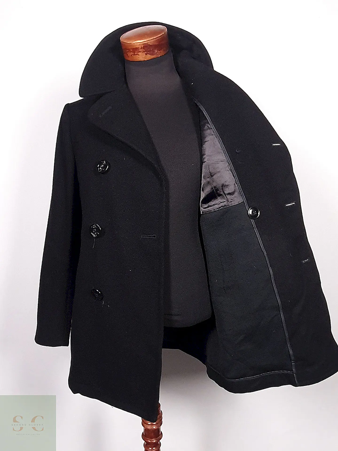 Abrigo Marinero Cavalier Clothes Negro 100% Lana Talla M 1