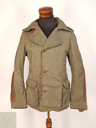 Chaqueta Handstich Militar Verde con Parches de Cuero Talla M