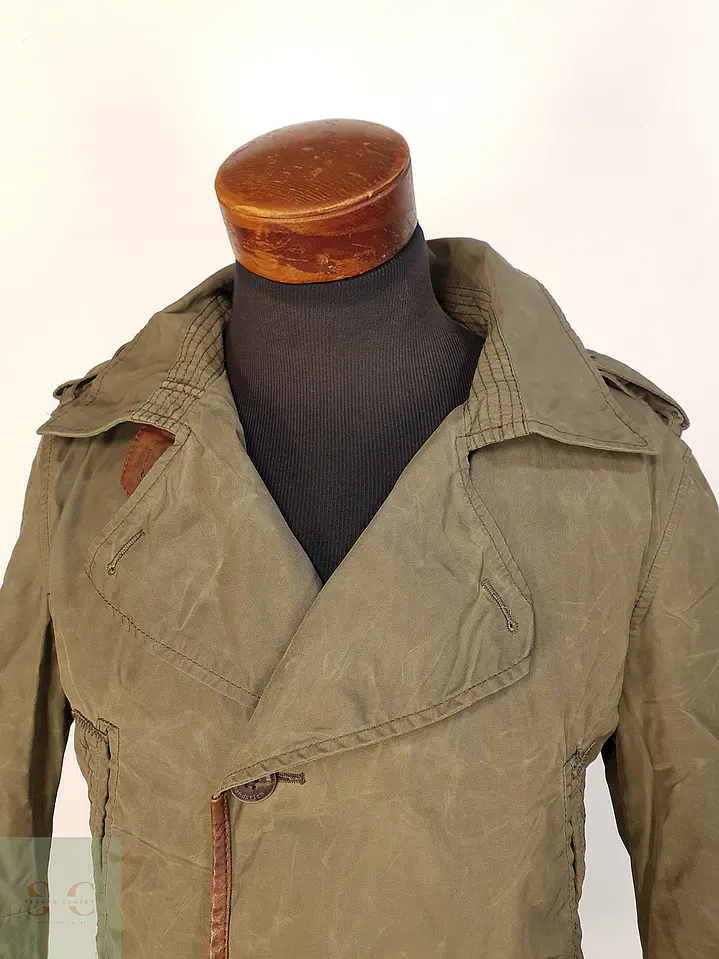 Chaqueta Handstich Militar Verde con Parches de Cuero Talla M 4