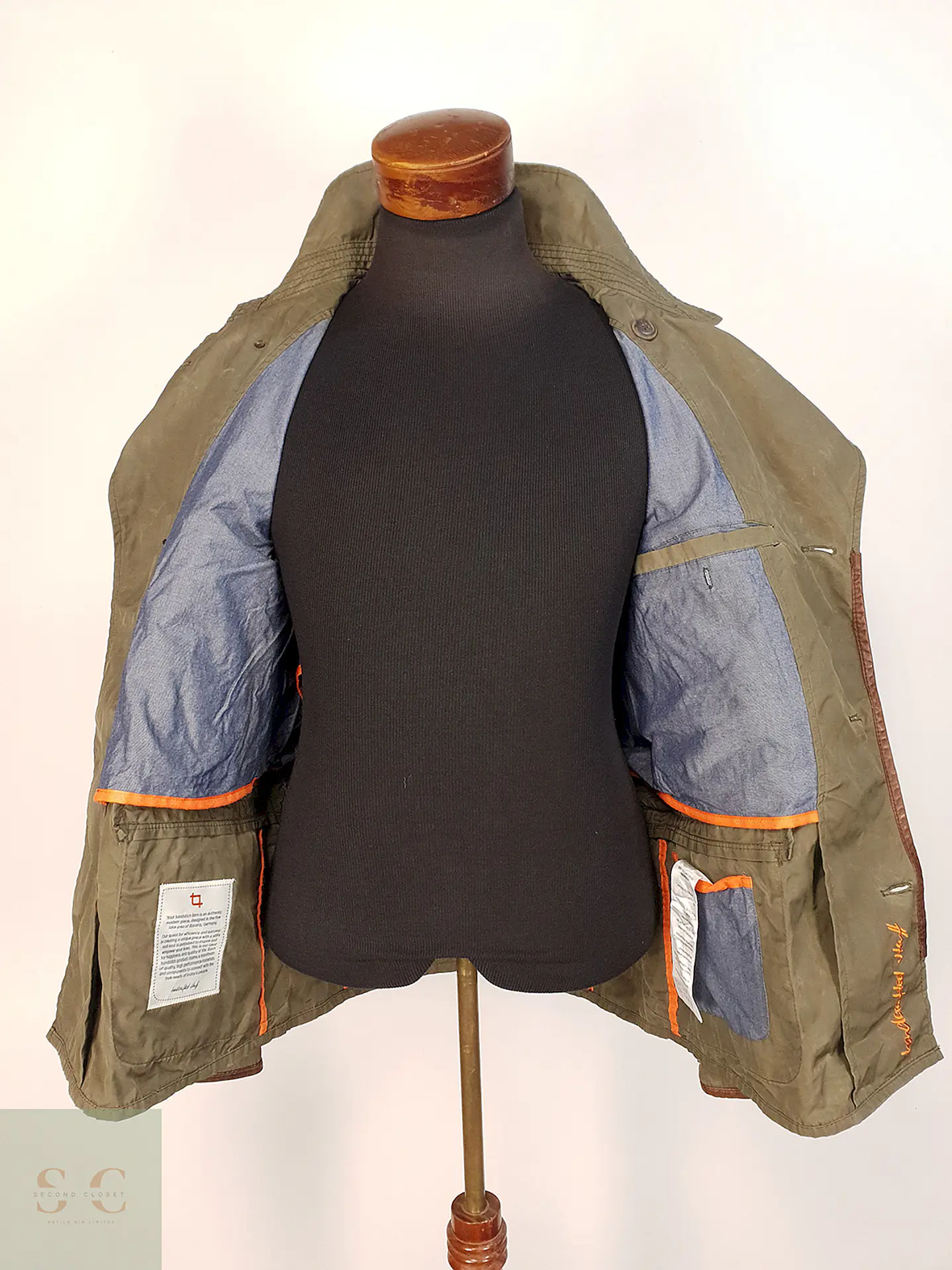 Chaqueta Handstich Militar Verde con Parches de Cuero Talla M 6