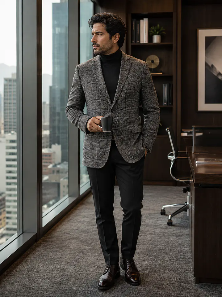 Blazer Carl Gross Príncipe de Gales Plomo Lana - Talla XL 3