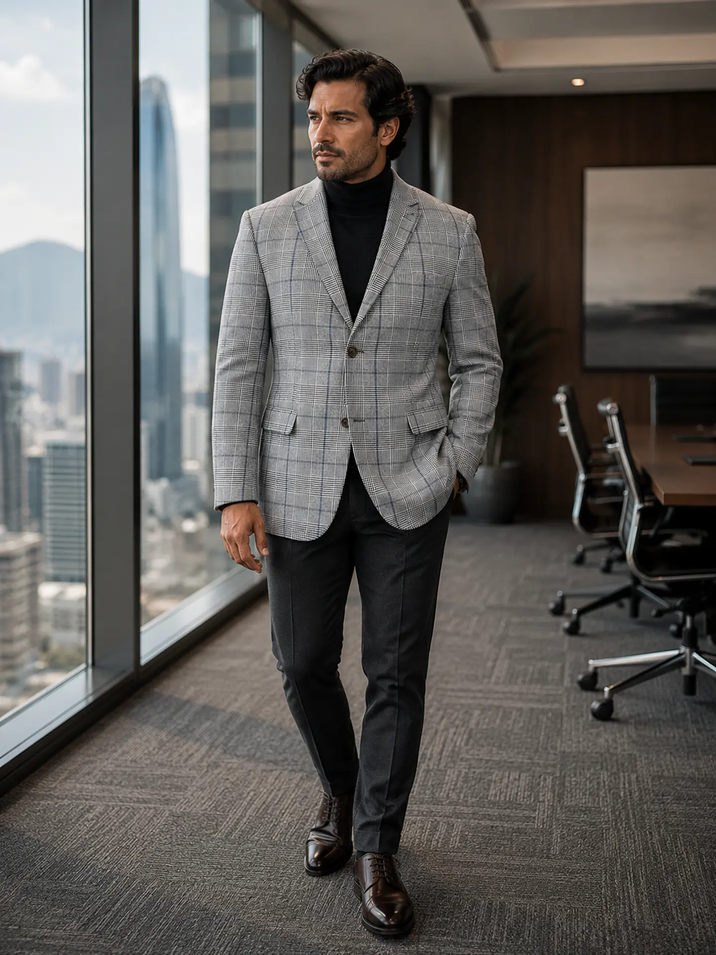Blazer Next Plomo Príncipe de Gales Lana y Viscosa - Talla M 3