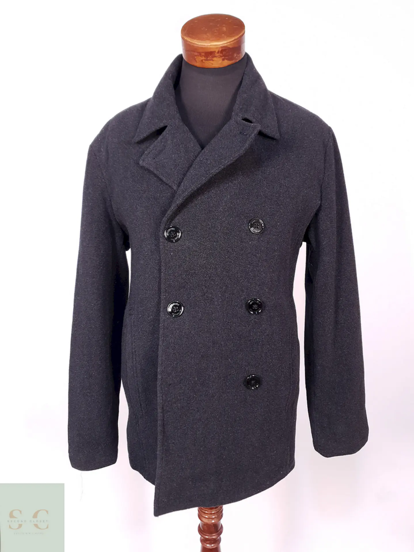 Abrigo Marinero Kenneth Cole Plomo 75% Lana Talla L 1
