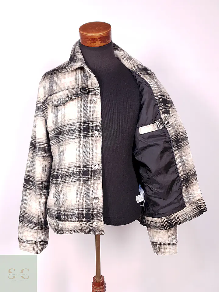 Chaqueta Zara Man Beige Negro Leñadora Talla ML 9