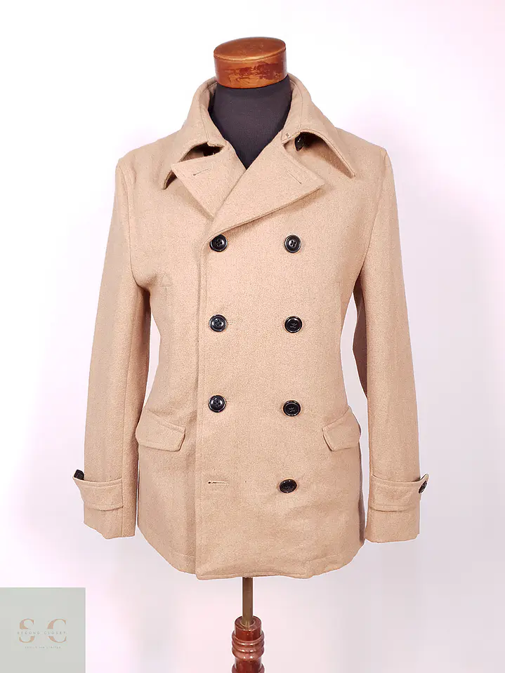 Abrigo Marinero Camel Japonés Imp Mezcla Lana Talla M 1