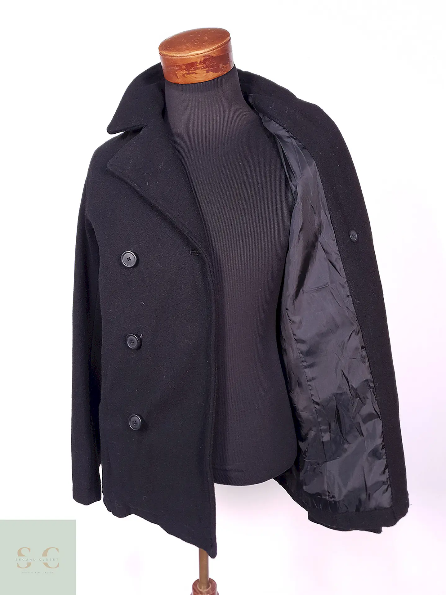 Abrigo Marinero Old Navy Negro Lana Reciclada Talla S 7