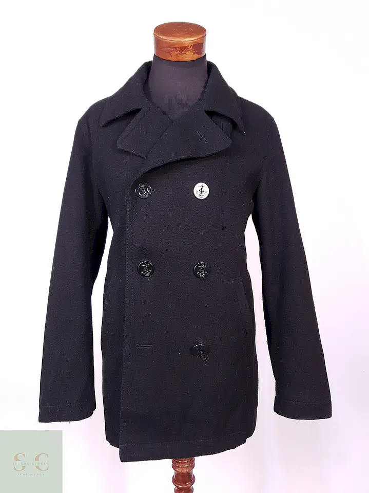 Abrigo Marinero Old Navy Negro Lana Reciclada Talla L 1