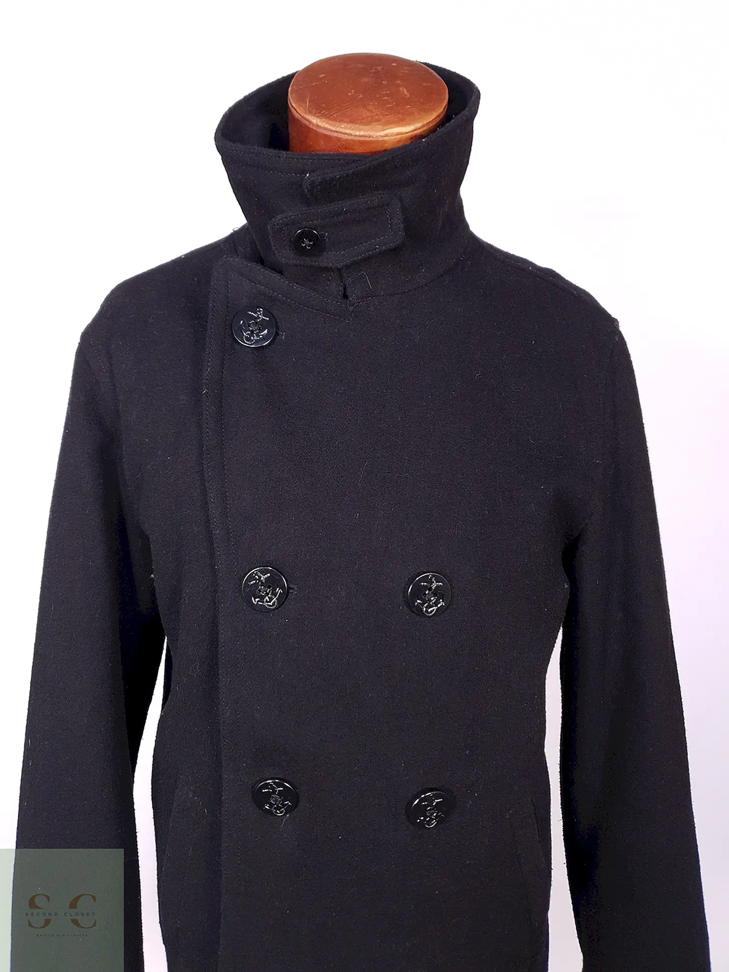 Abrigo Marinero Old Navy Negro Lana Reciclada Talla L 6