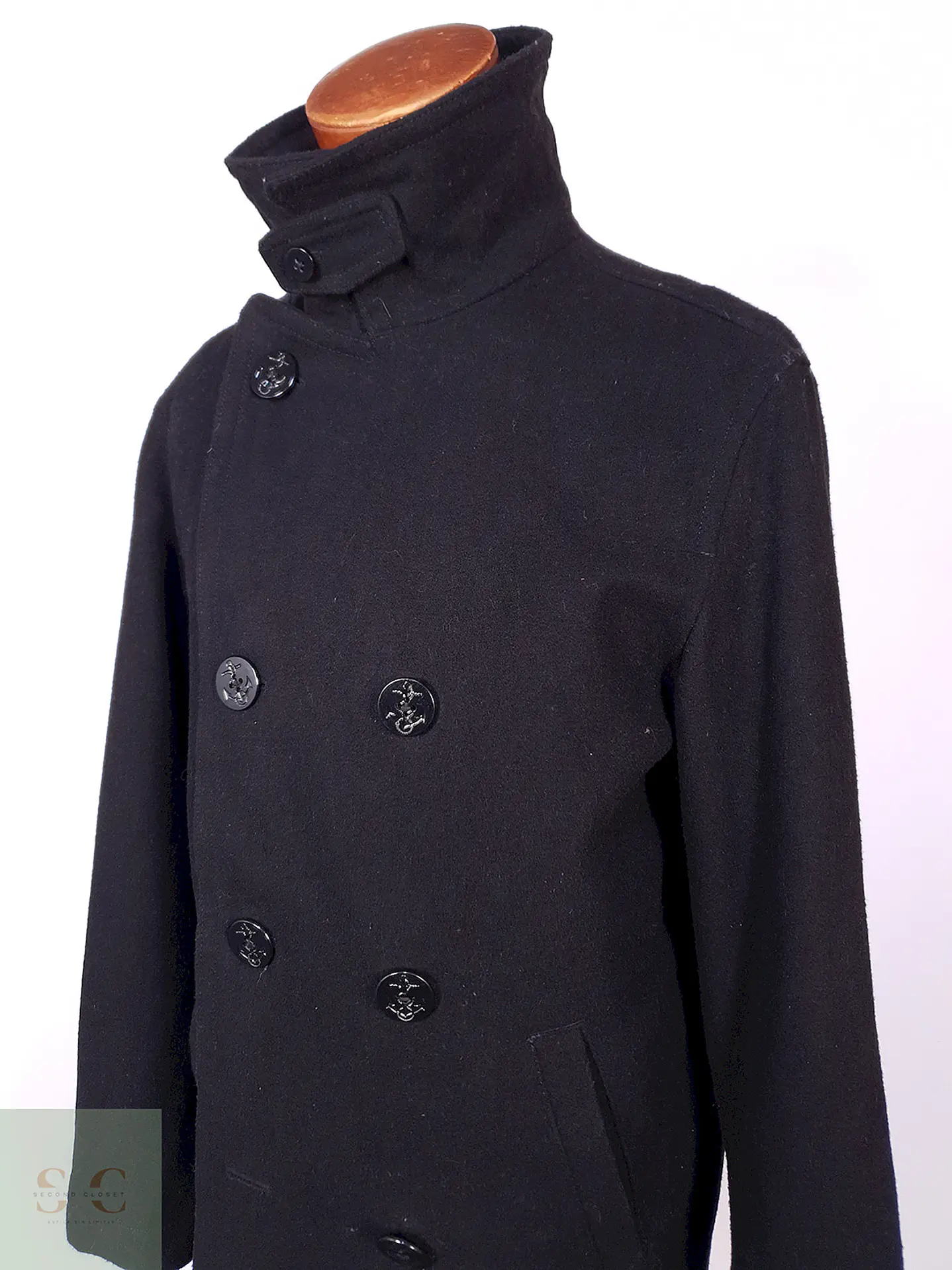 Abrigo Marinero Old Navy Negro Lana Reciclada Talla L 7