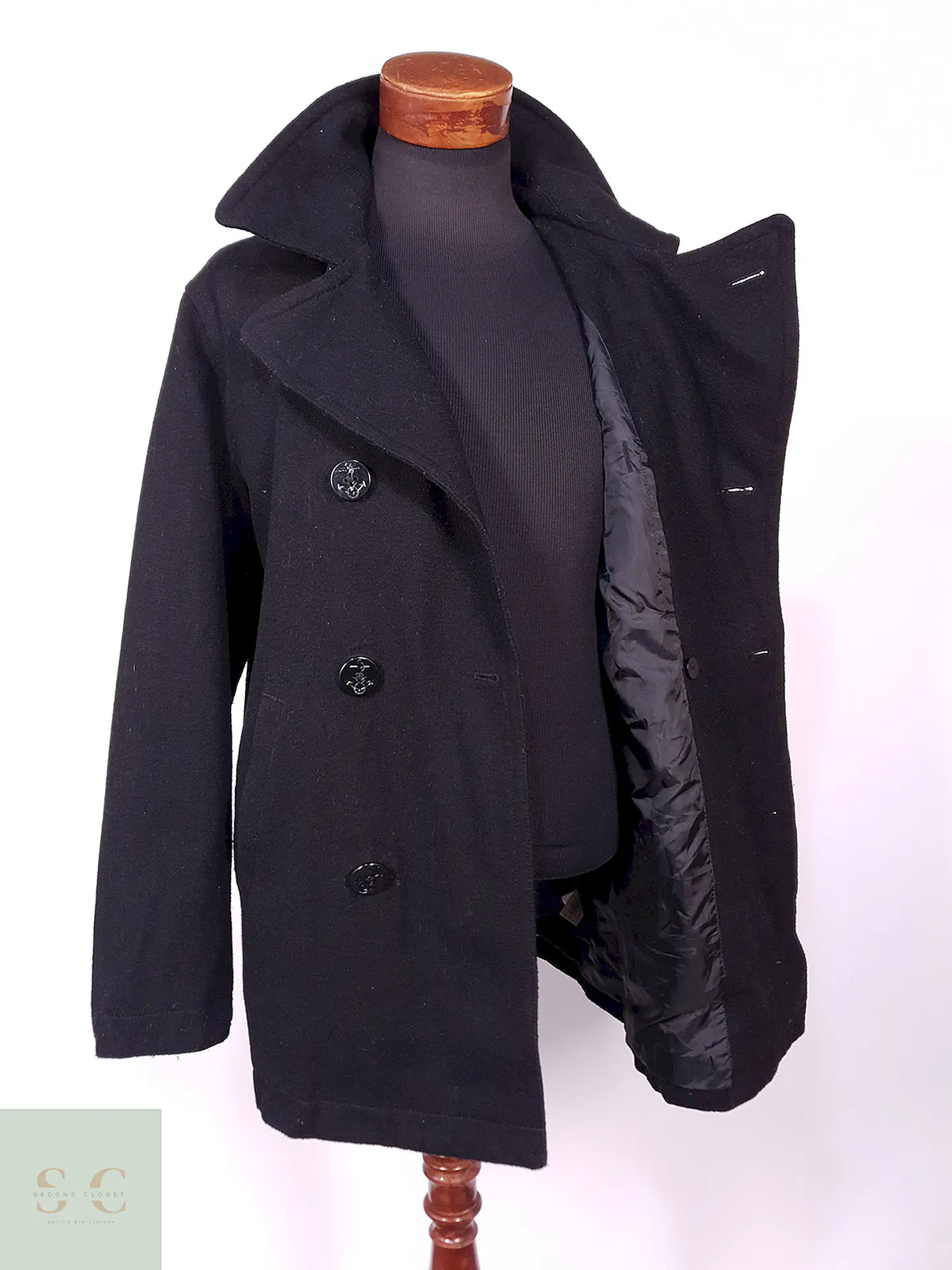 Abrigo Marinero Old Navy Negro Lana Reciclada Talla L 8