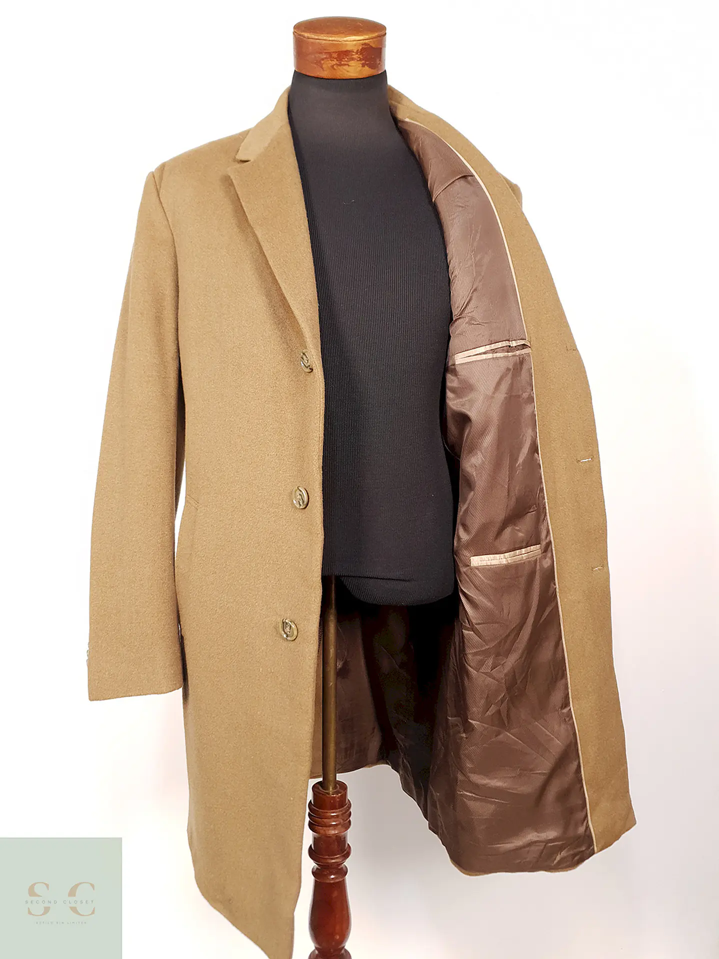Abrigo Largo Camel Jos A Bank 70% Lana Talla XL 7