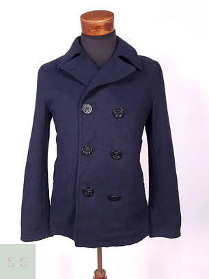 Abrigo Marinero Azul Japonés Coen Worker Unión 70% Lana Talla S