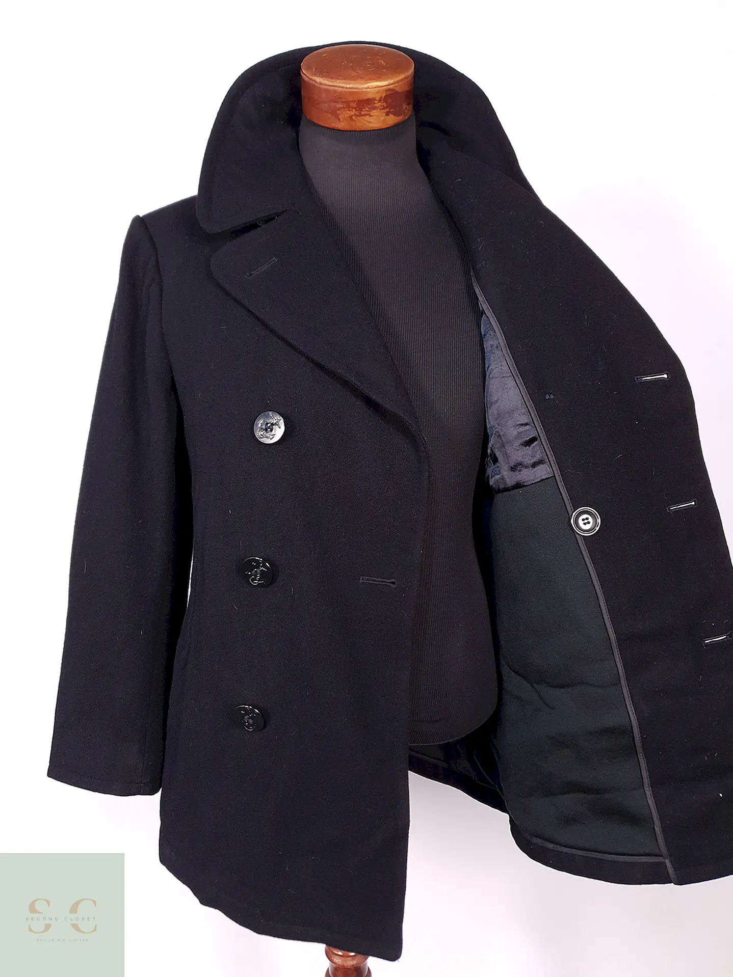 Abrigo Marinero Negro 100% Lana Fuerzas Armadas EEUU Talla M 9