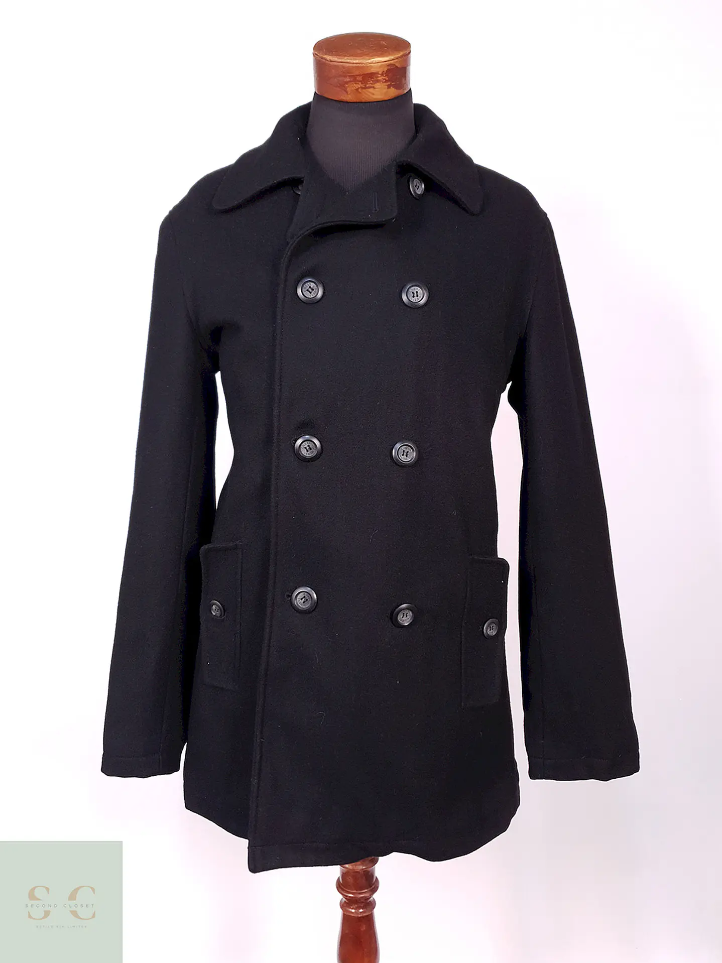 Abrigo Cruzado Negro Guess Lana Talla L 1