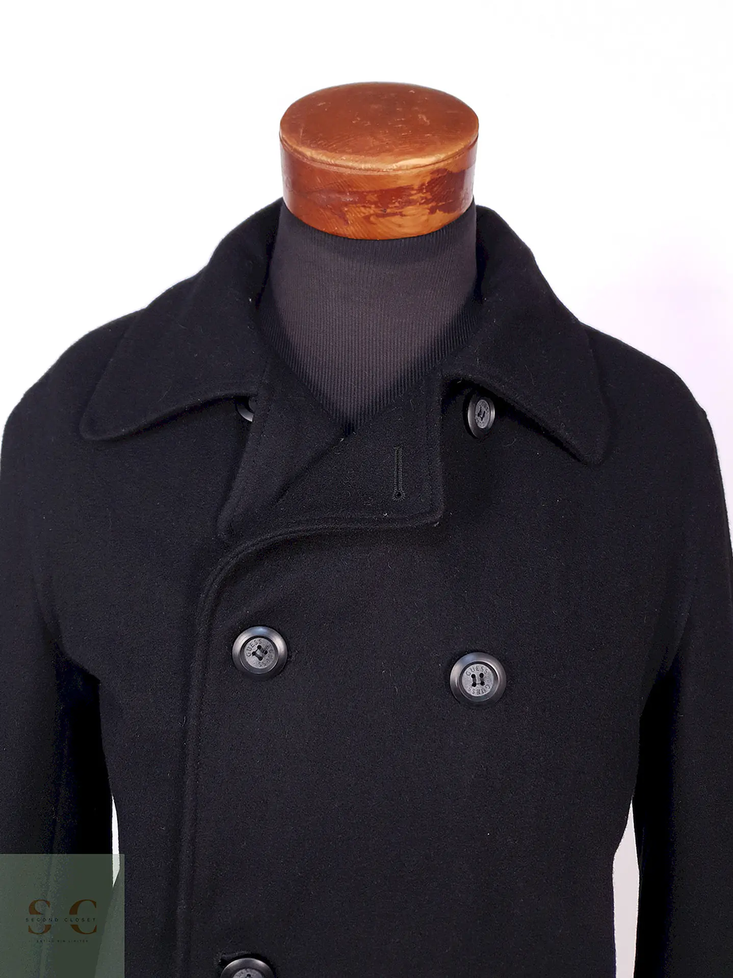 Abrigo Cruzado Negro Guess Lana Talla L 4