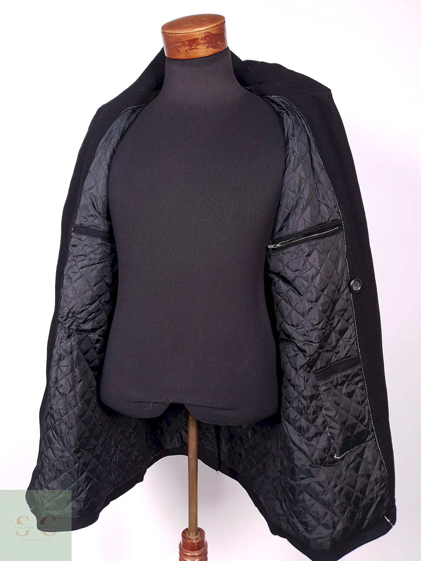 Abrigo Cruzado Negro Guess Lana Talla L 11