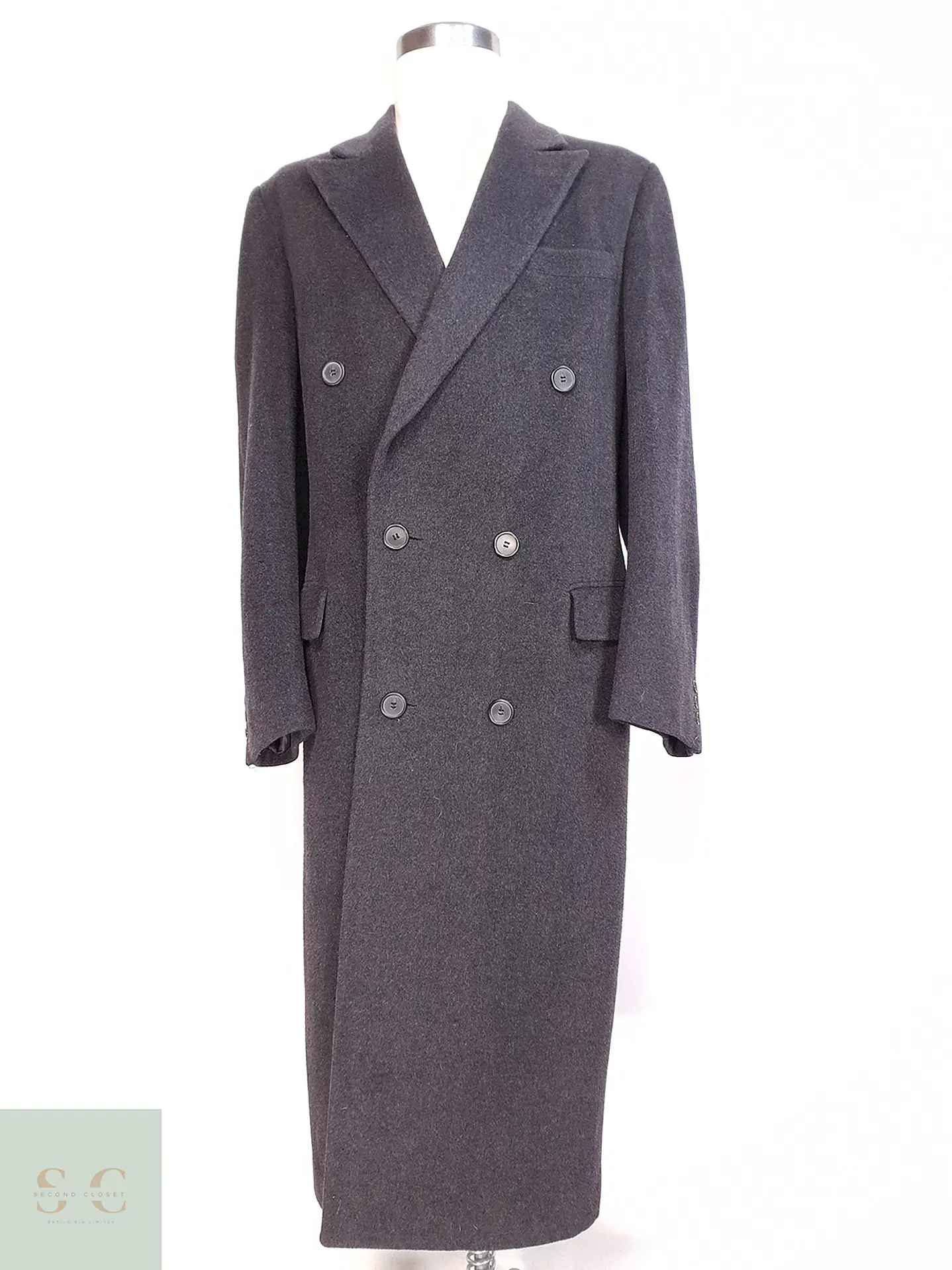 Abrigo Largo Cruzado Plomo Lana Cashmere Talla L 1