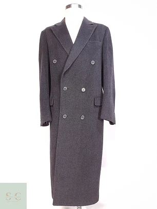 Abrigo Largo Cruzado Plomo Lana Cashmere Talla L