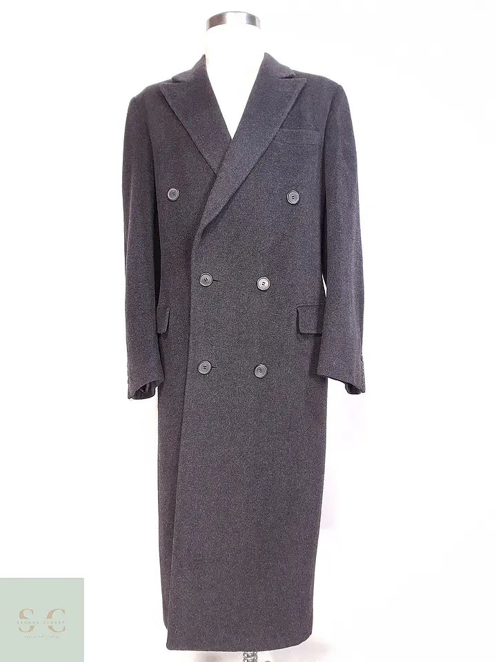 Abrigo Largo Cruzado Plomo Lana Cashmere Talla L 1