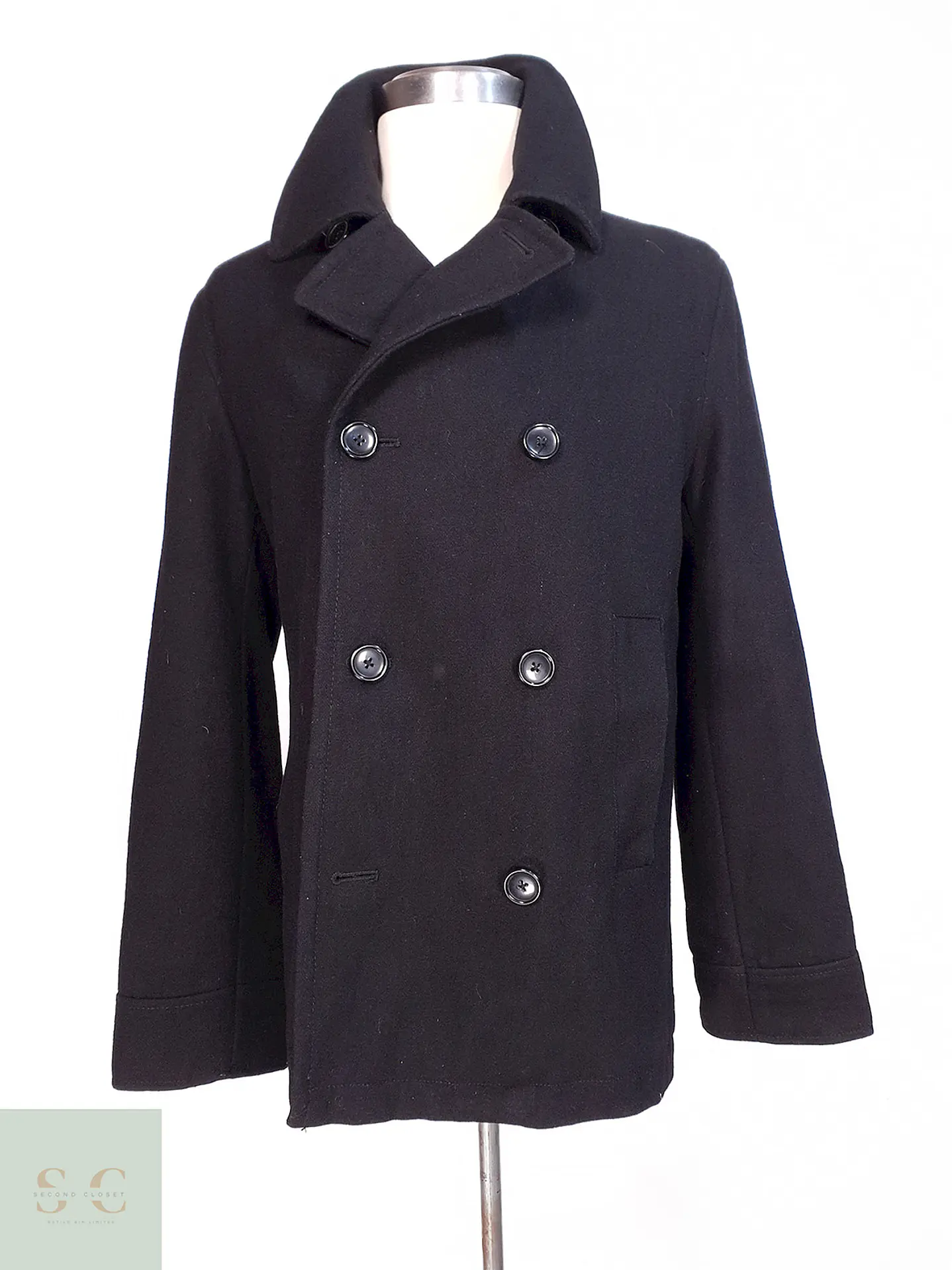 Abrigo Marinero Negro Merona Lana Talla M 1