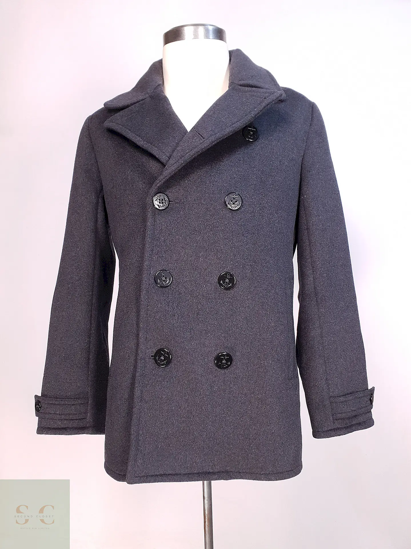 Abrigo Marinero Plomo Lands' End Lana gruesa Talla SM 1