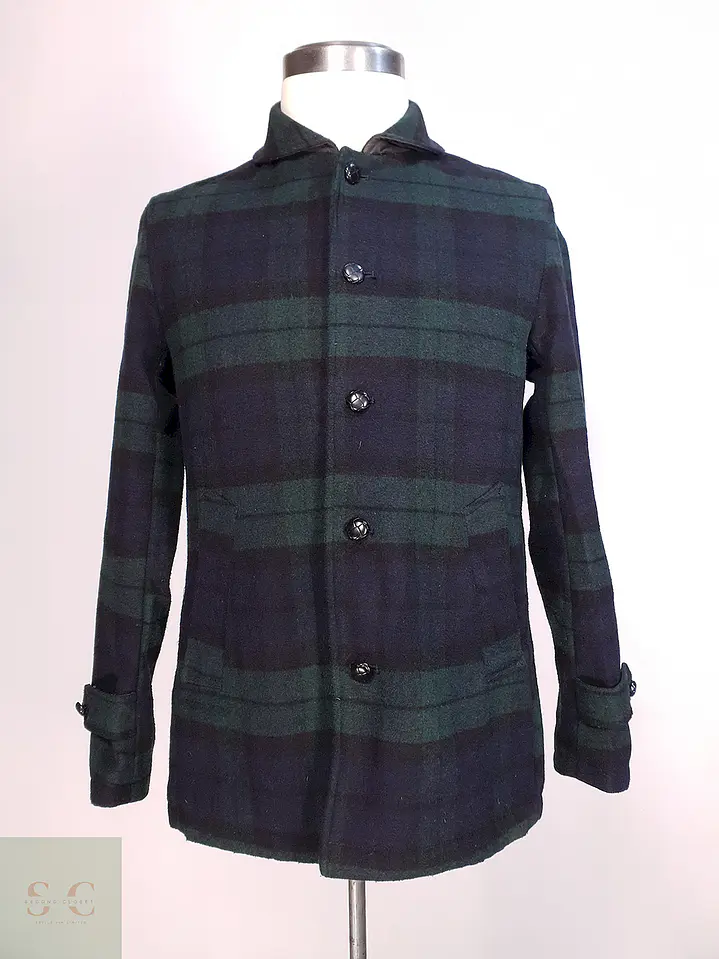 Abrigo Japonés GU Cuadrillé Verde azul Lana Talla S 1