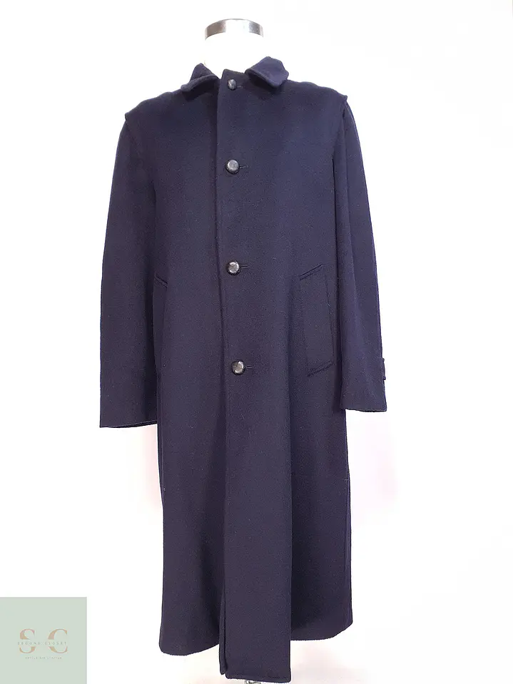 Abrigo Largo Azul Marino Merlet Original Lana y Lana de Cordero Talla LXL 1