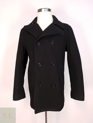 Abrigo Marinero Negro Old Navy Lana Virgen Talla L