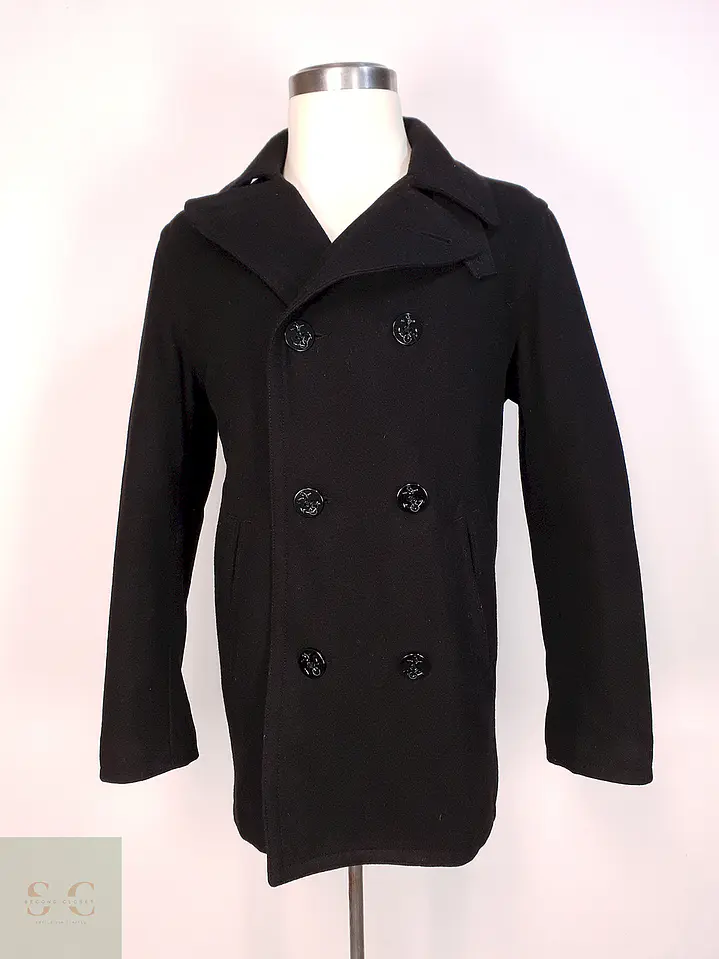 Abrigo Marinero Negro Old Navy Lana Virgen Talla L 1