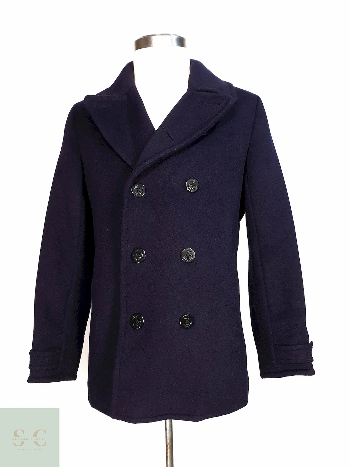 Abrigo Marinero Azul Lands' End Lana Talla SM 1