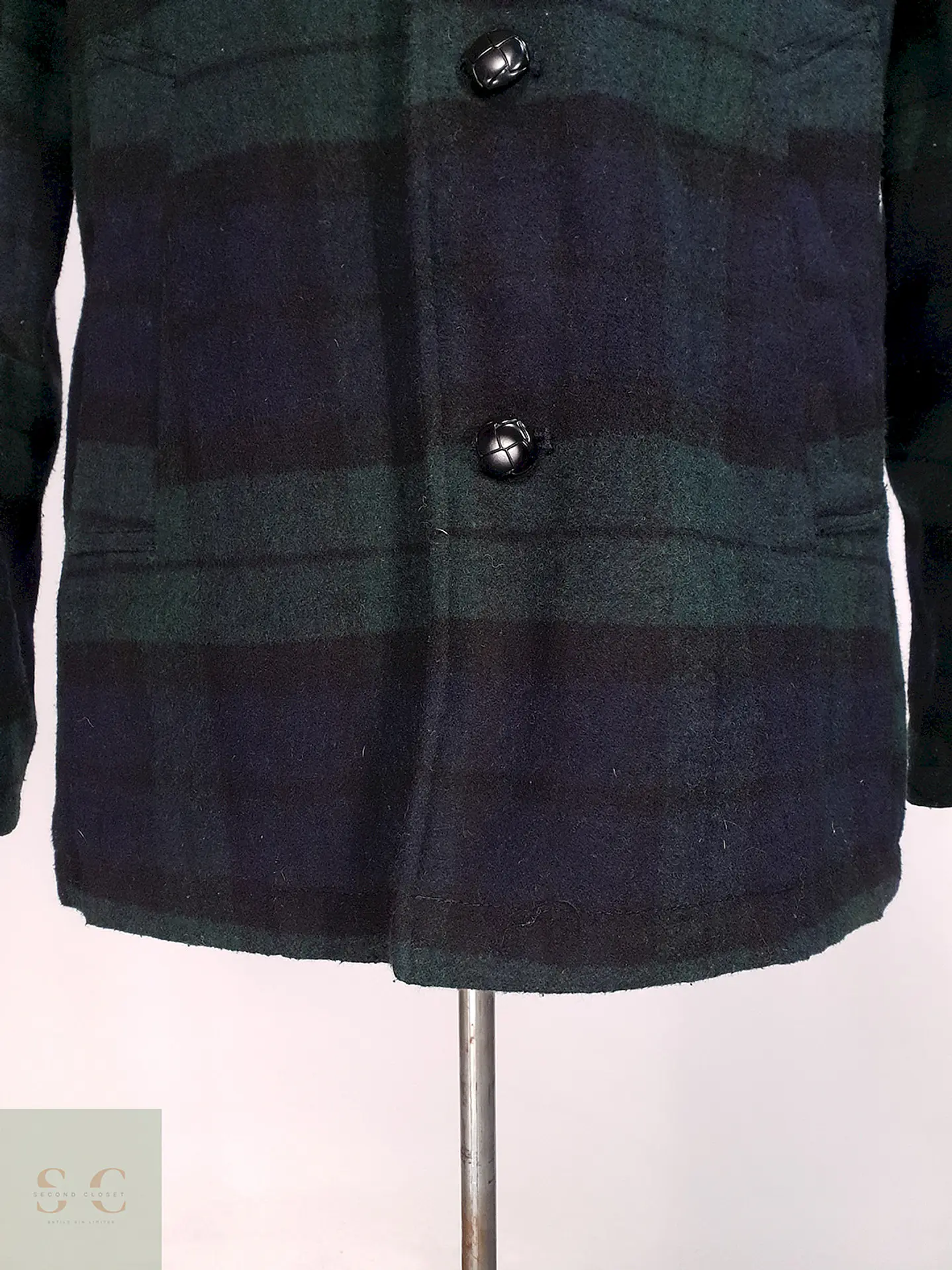 Abrigo Japonés GU Cuadrillé Verde azul Lana Talla S 6