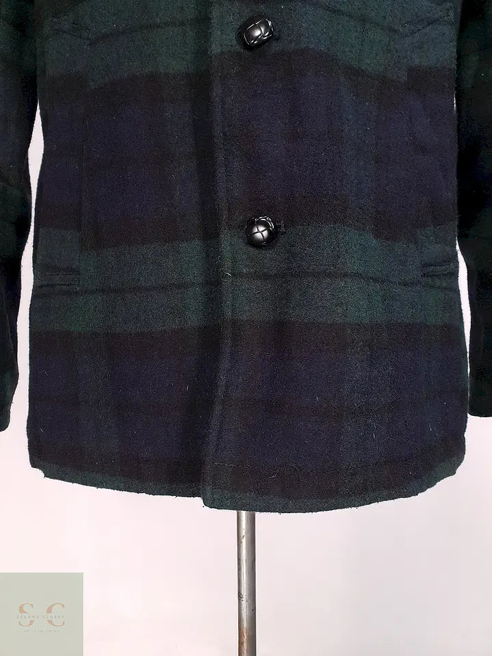 Abrigo Japonés GU Cuadrillé Verde azul Lana Talla S 6