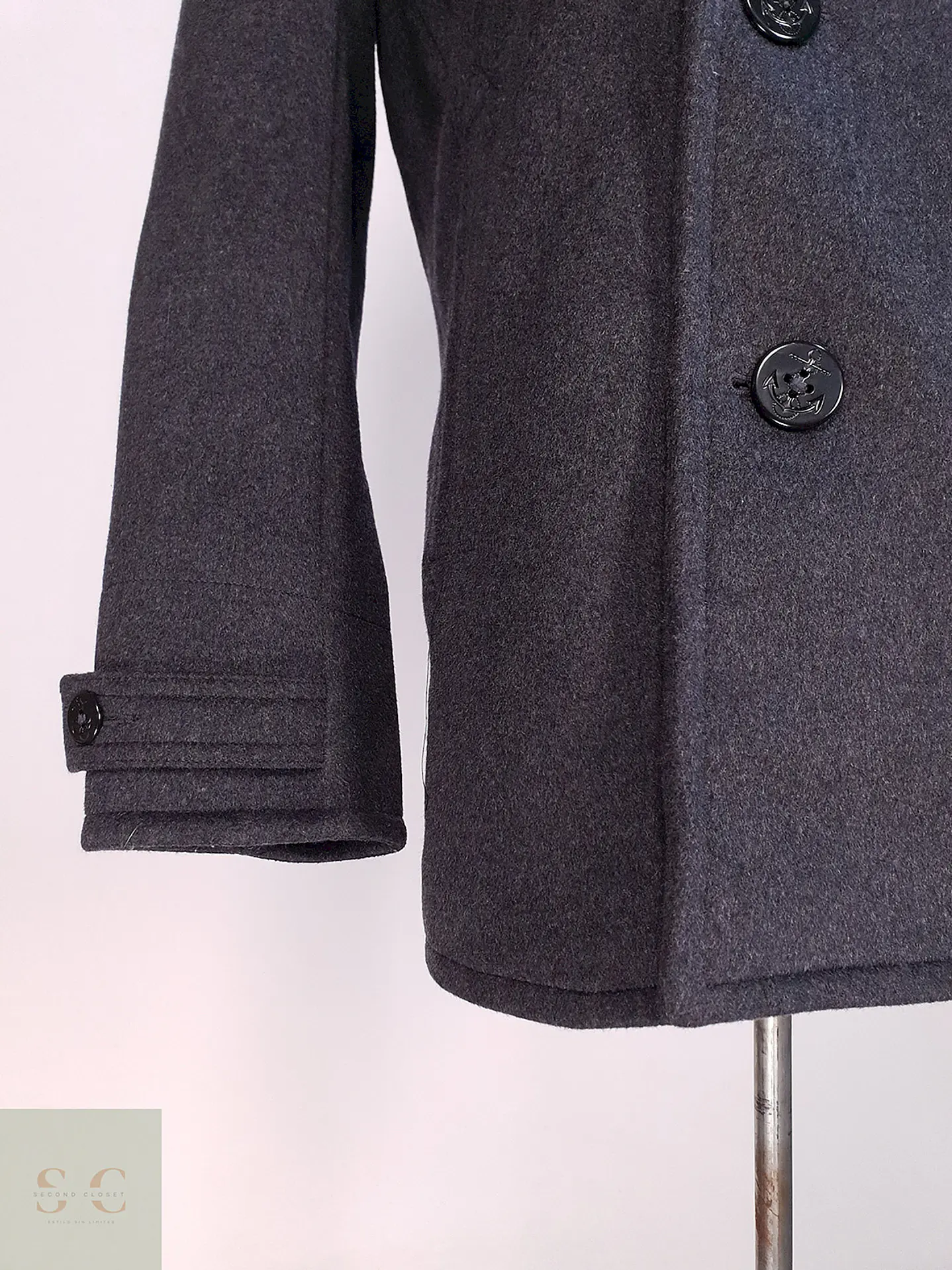 Abrigo Marinero Plomo Lands' End Lana gruesa Talla SM 5