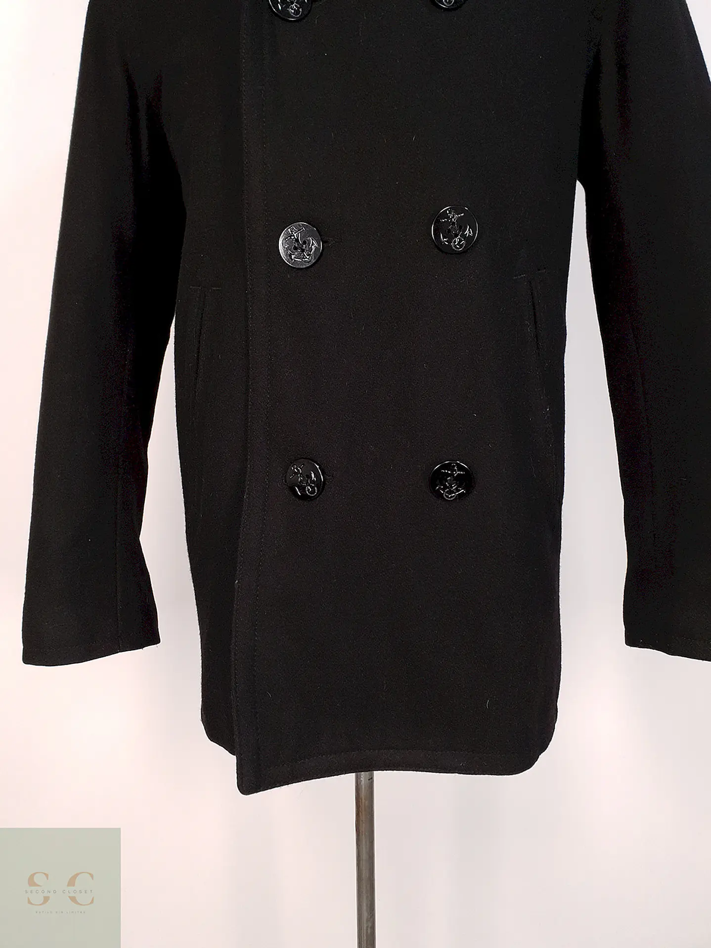 Abrigo Marinero Negro Old Navy Lana Virgen Talla L 6