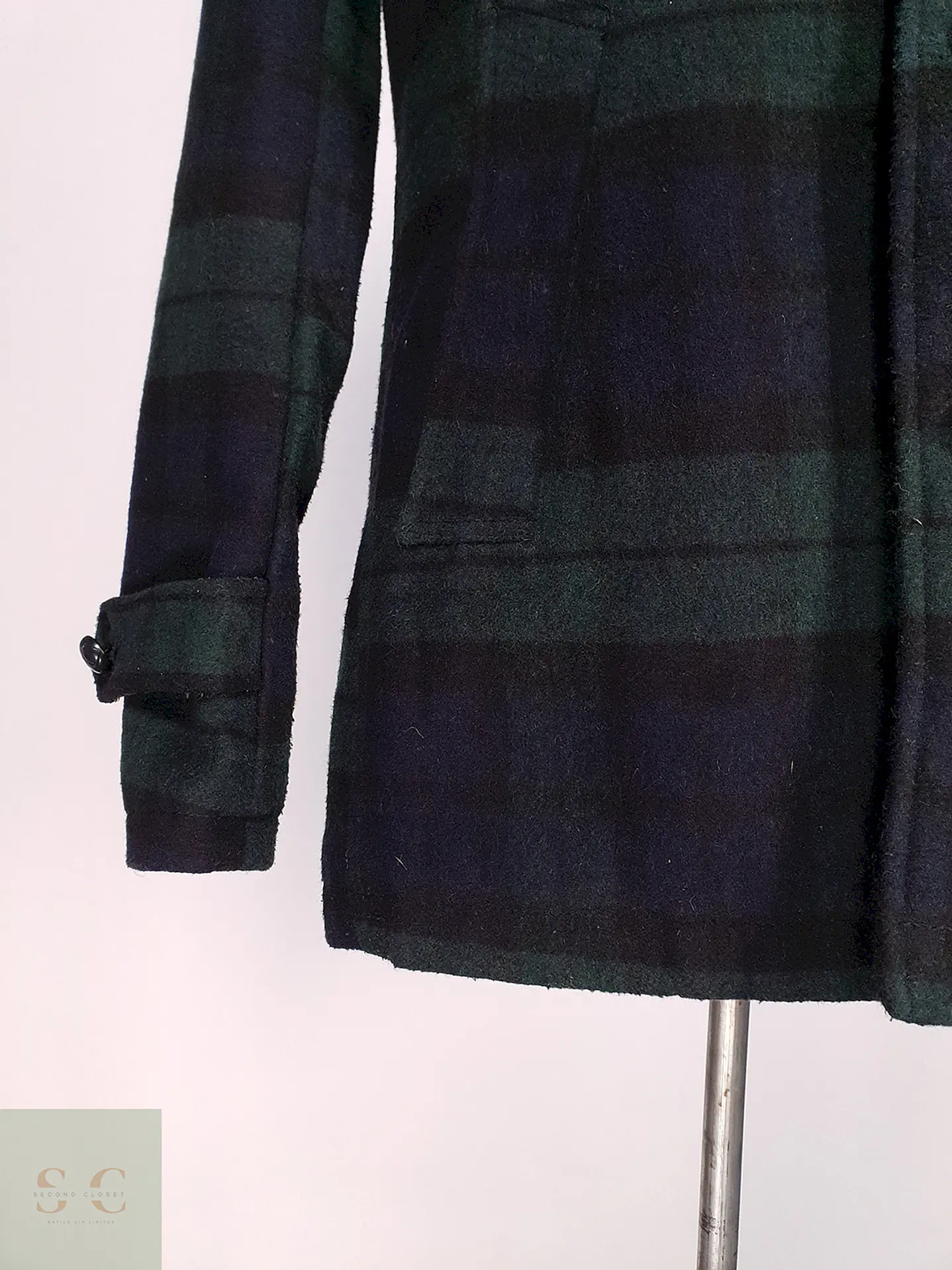 Abrigo Japonés GU Cuadrillé Verde azul Lana Talla S 8