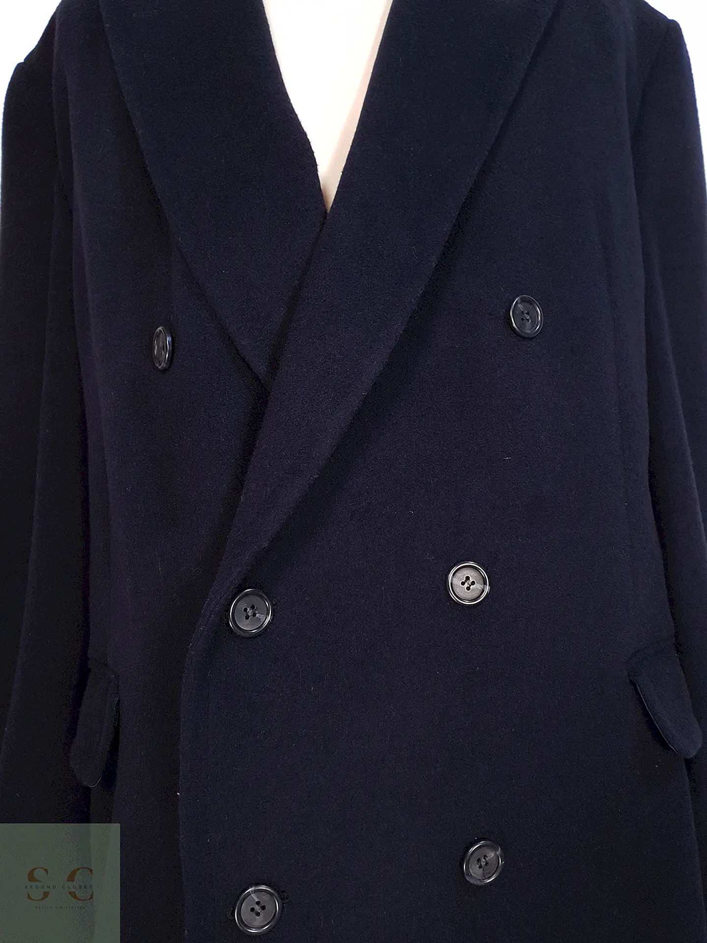 Abrigo Cruzado Largo Azul James Whitehead Lana Cashmere Talla XL 4