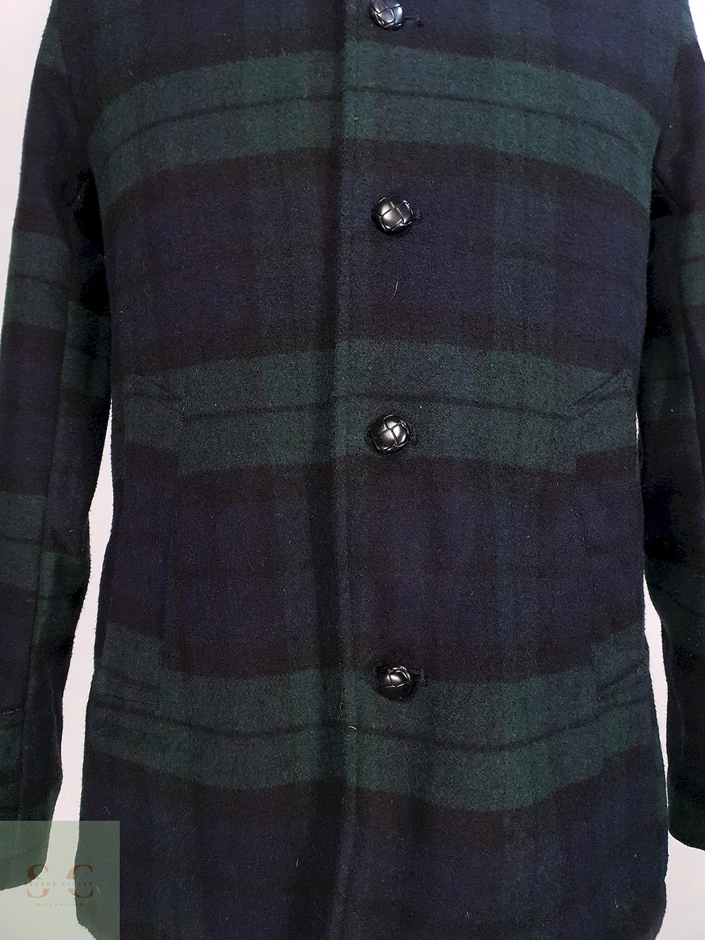 Abrigo Japonés GU Cuadrillé Verde azul Lana Talla S 5