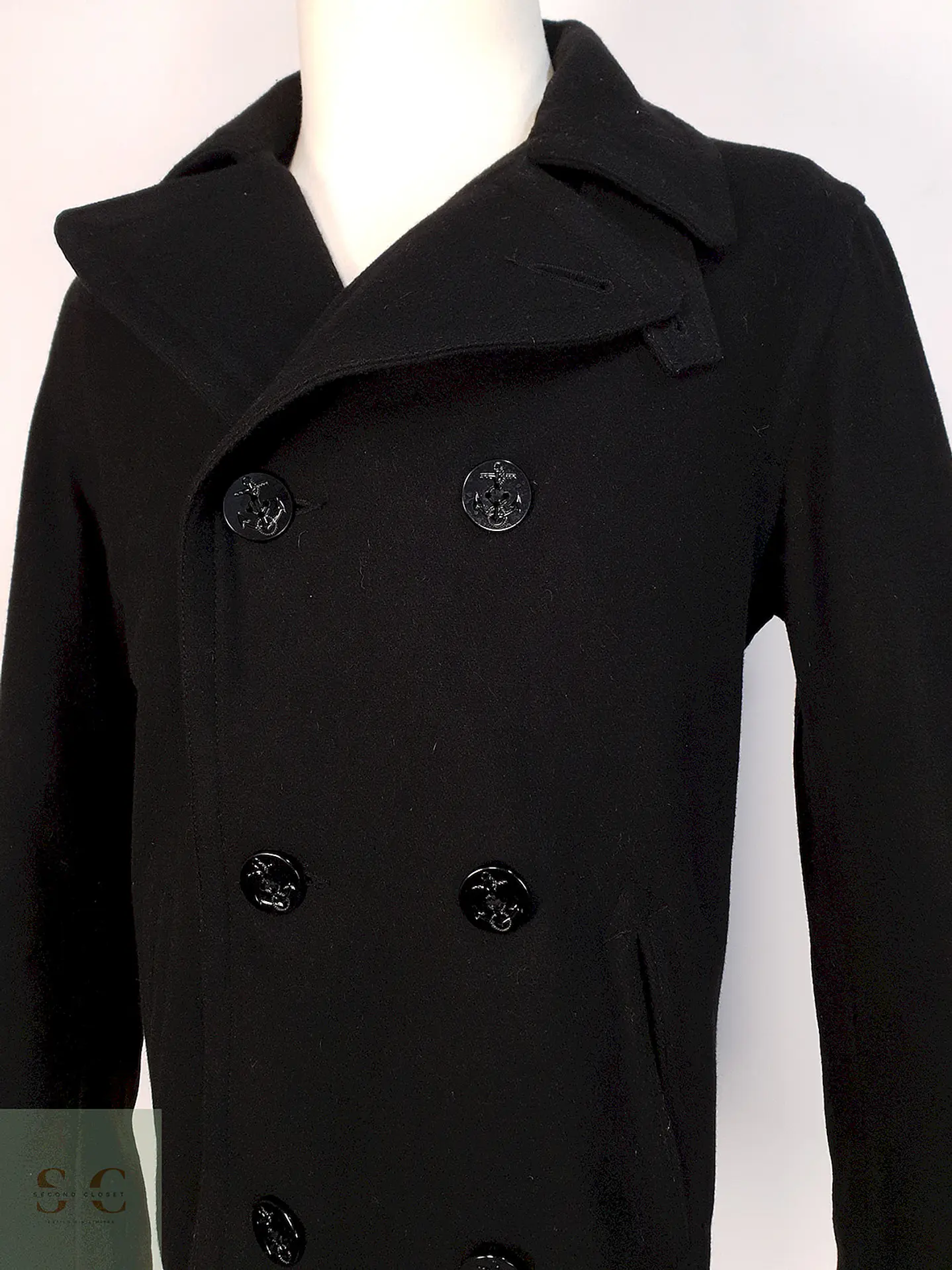 Abrigo Marinero Negro Old Navy Lana Virgen Talla L 3