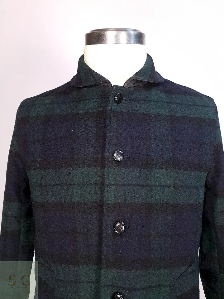 Abrigo Japonés GU Cuadrillé Verde azul Lana Talla S 3