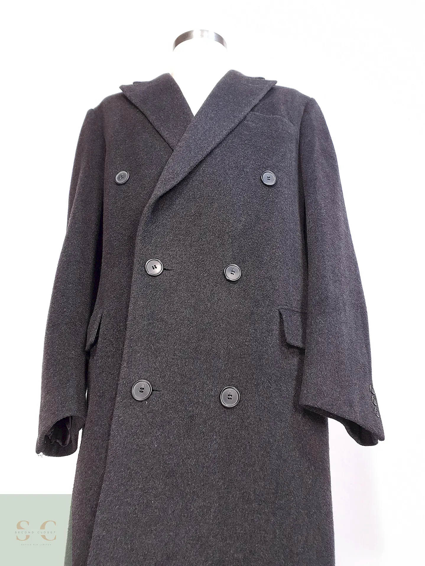 Abrigo Largo Cruzado Plomo Lana Cashmere Talla L 5