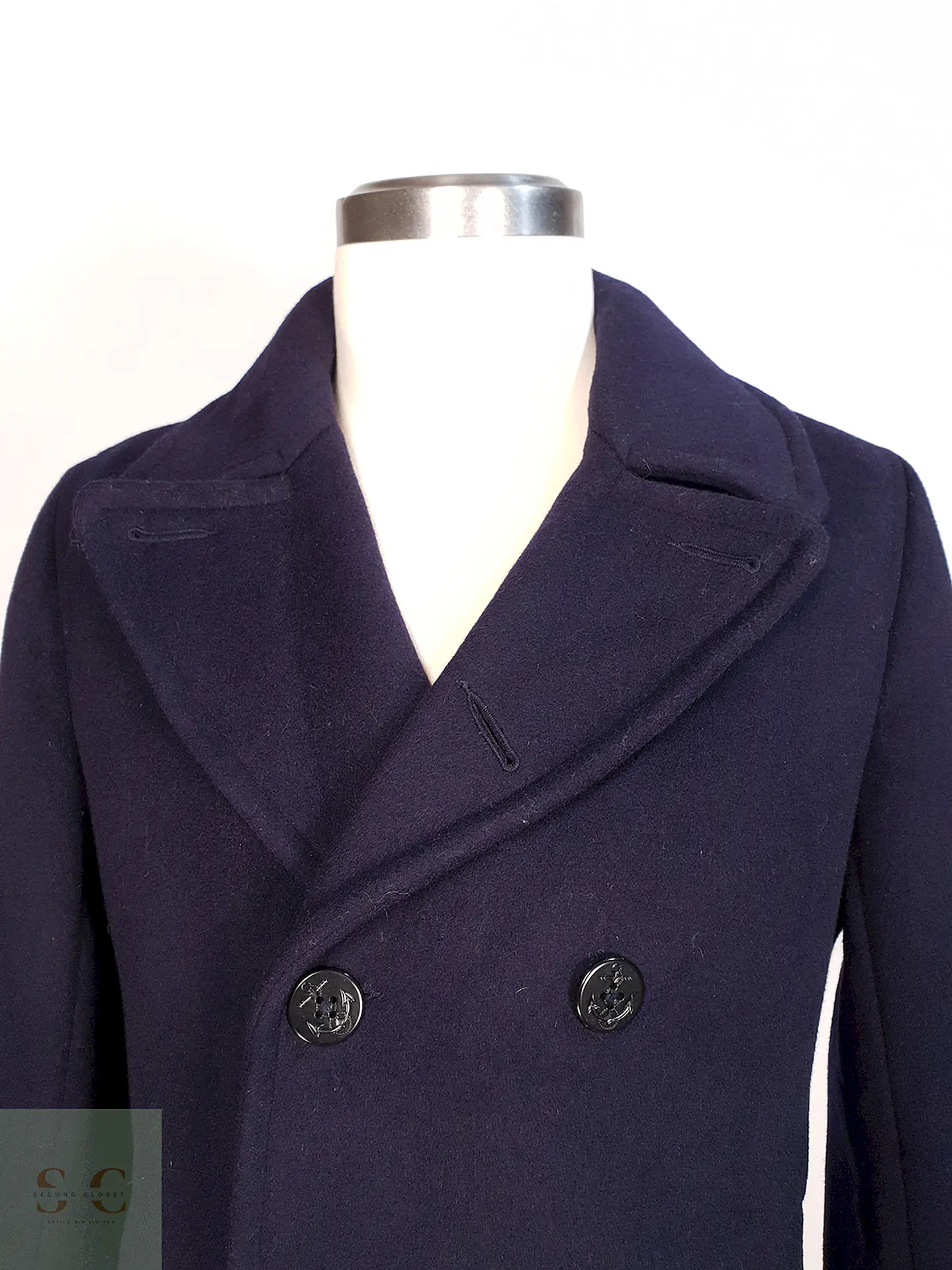 Abrigo Marinero Azul Lands' End Lana Talla SM 3