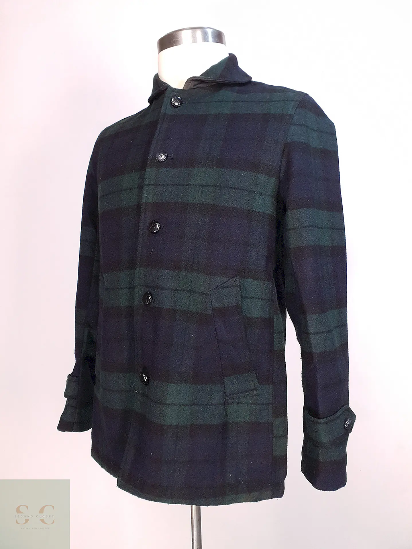 Abrigo Japonés GU Cuadrillé Verde azul Lana Talla S 2
